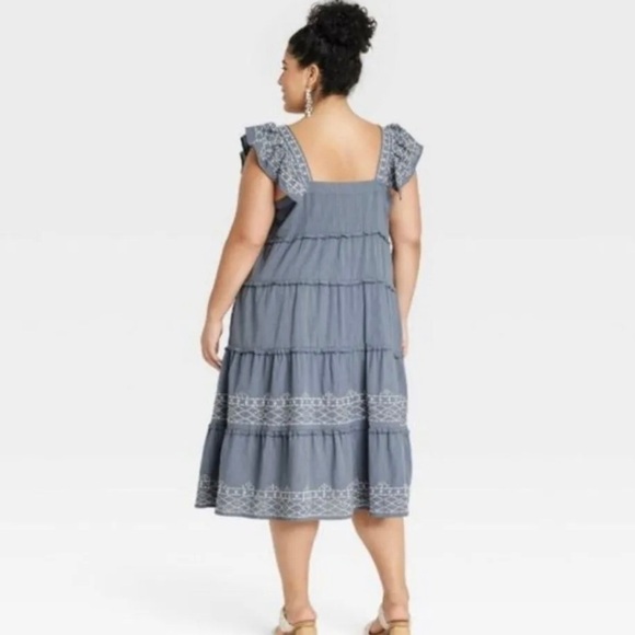 Women’s Ruffle Sleeve Embroidered Tiered Midi Dress Knox Rose Blue Size 3X - Picture 2 of 11